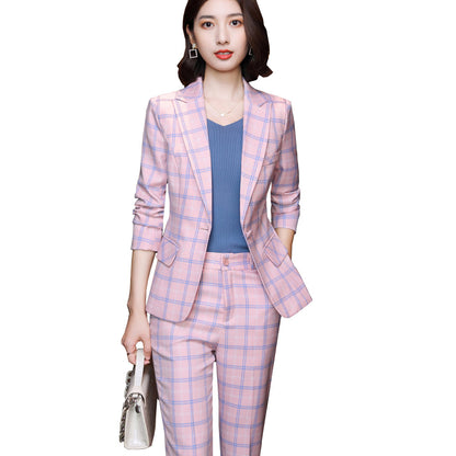 Professional Women's Long-sleeved Plaid Business Suit