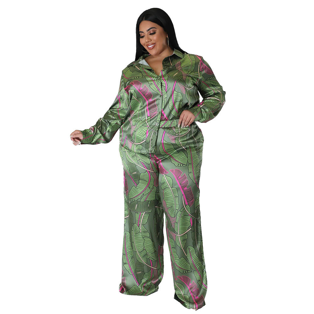 Printed Cardigan Long Sleeve Loose Trousers Fashion Printed Casual Suit Women