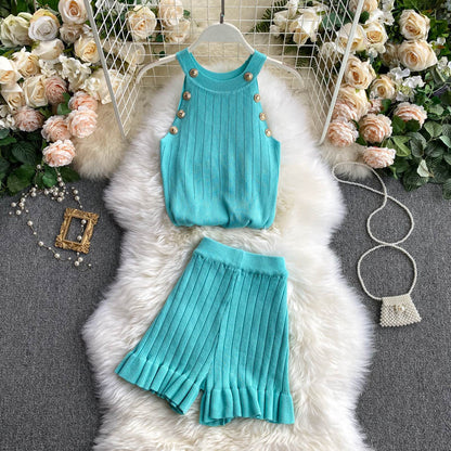 Short Waist Trousers Camisole Vest Off-the-shoulder Sling All-match High-knit Suit