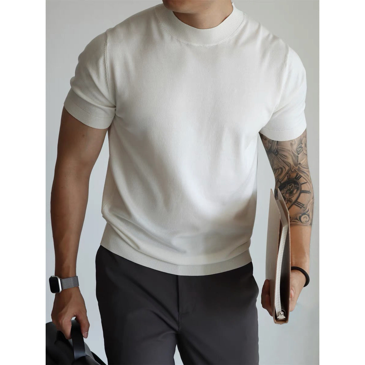 Knitwear Men's Solid Color Slim-fit Commute Breathable T-shirt