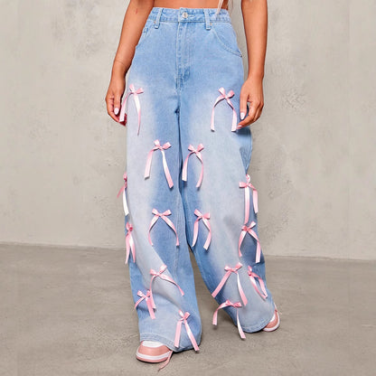 Bow High Waist Wide Leg Jeans