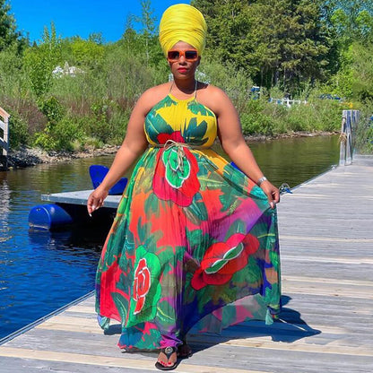 Popular European And American Digital Printing Fashion Style Large Swing Dress