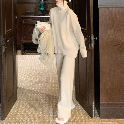 Women's Clothing Casual Sweater Wide Leg Pants Two-piece Set