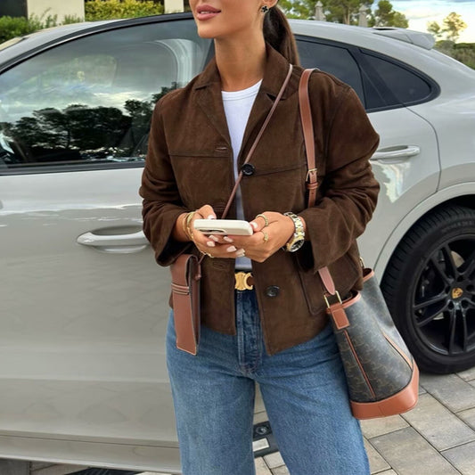 Retro Old Money Style Suede Short Jacket Women