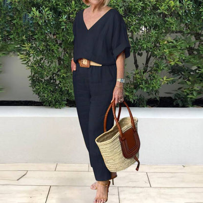 Women's Sportswear Multicolor V-neck Loose Outfit