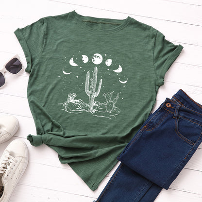 Cactus Print Round Neck Short Sleeve T-Shirt