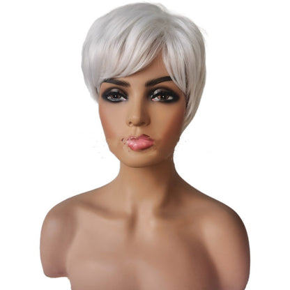 Silver White Ladies Short Hair Oblique Bangs Wig