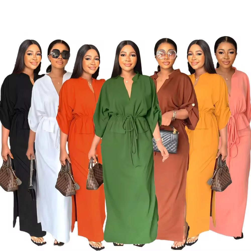 Women's Fashion Shirt Pocket Long Skirt Solid Color