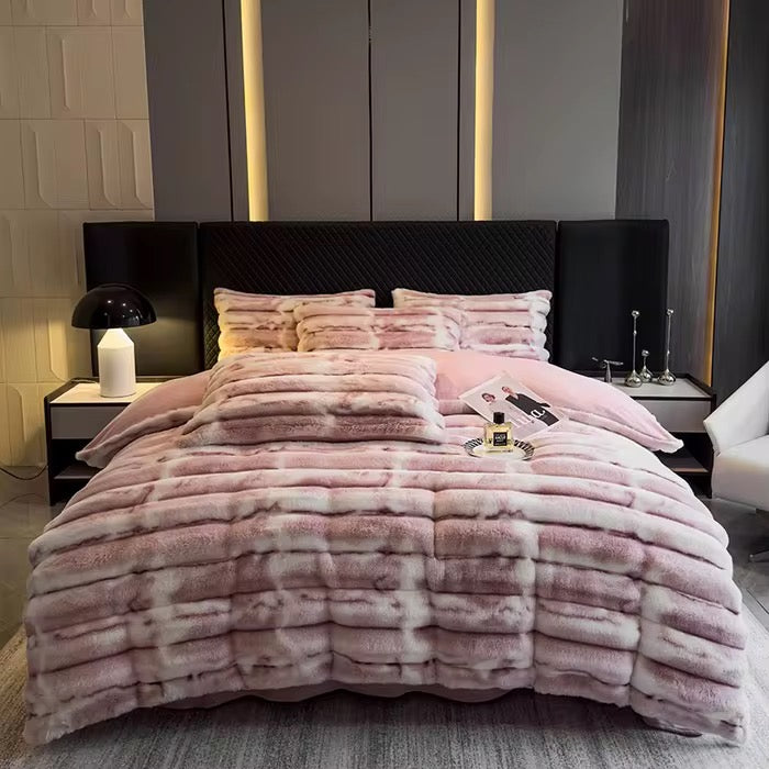 Winter Thickened Rabbit Plush Four-piece Milk Coral Velvet