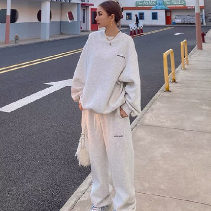 Women's Fashion Loose Casual Gray Sports Sweater Suit