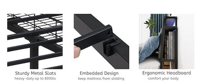 Full Bed Frame With Storage, Ergonomic Headboard, Bed Frame With 2 Storage Drawers, Built In Charging Station & LED, Outlets & USB, Full Size, Noise Free, No Box Spring Needed, Rustic Brown