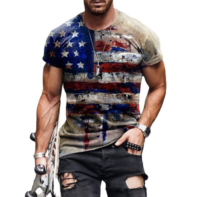 Men's Casual Stars And Stripes Short Sleeve