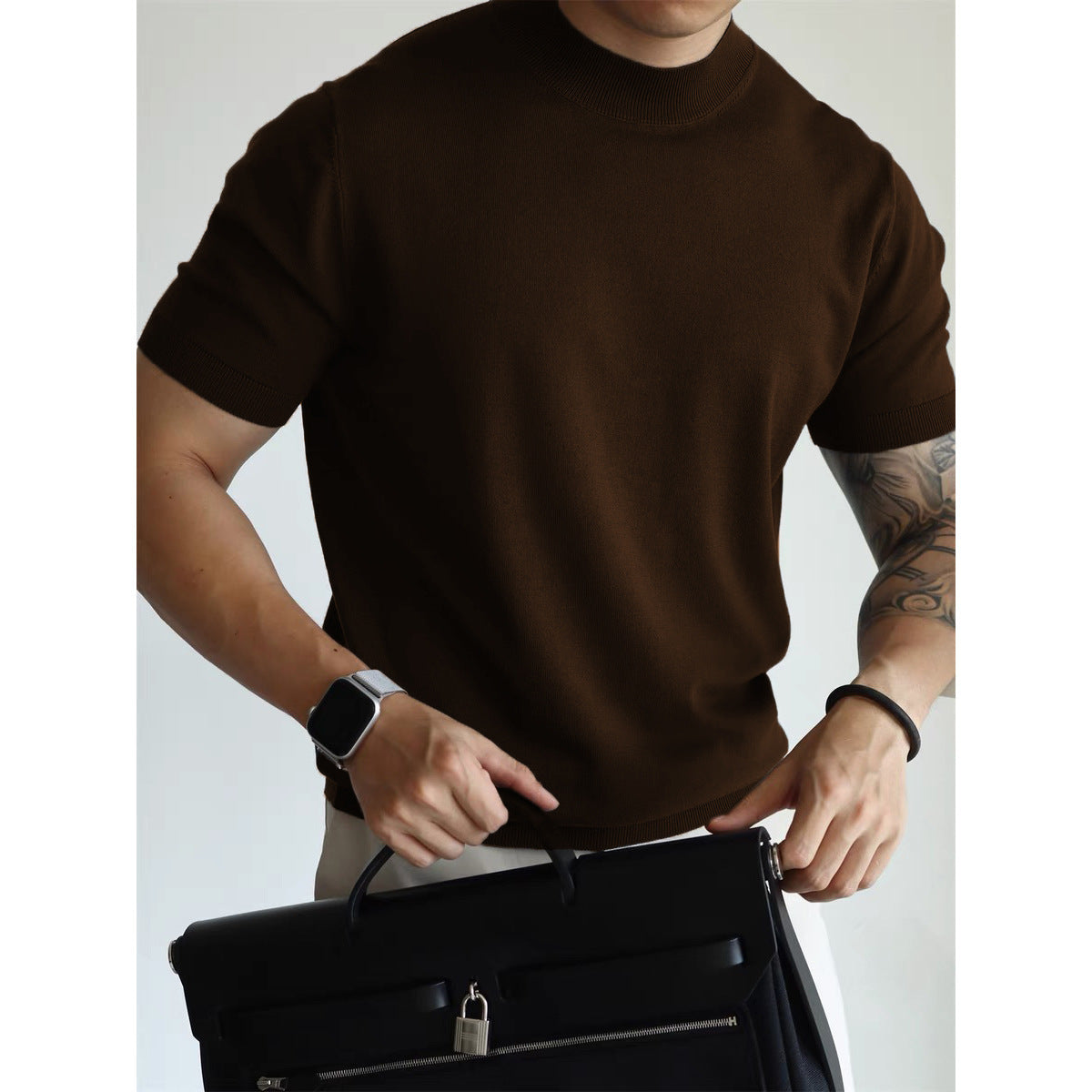 Knitwear Men's Solid Color Slim-fit Commute Breathable T-shirt