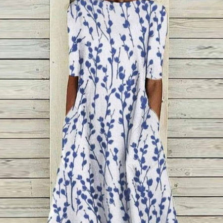 Summer New Mid-waist Women's Round Neck 3D Printing Dress