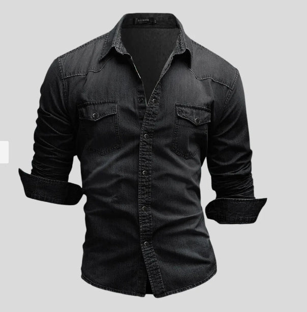 Men's Two-pocket Casual Long-sleeved Denim Shirt