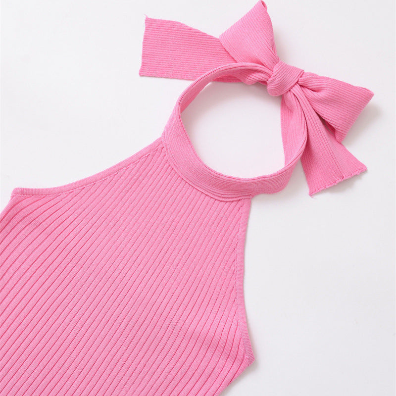 European And American Style Fashion Bowknot Knitted Halter Top