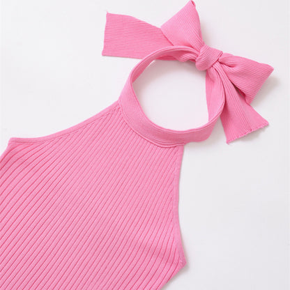 European And American Style Fashion Bowknot Knitted Halter Top