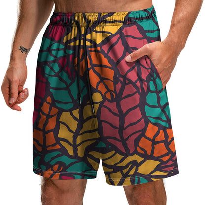 Summer New Leaf Series 3D Printed Shorts Loose Beach Pants Fashion Casual Shorts Men
