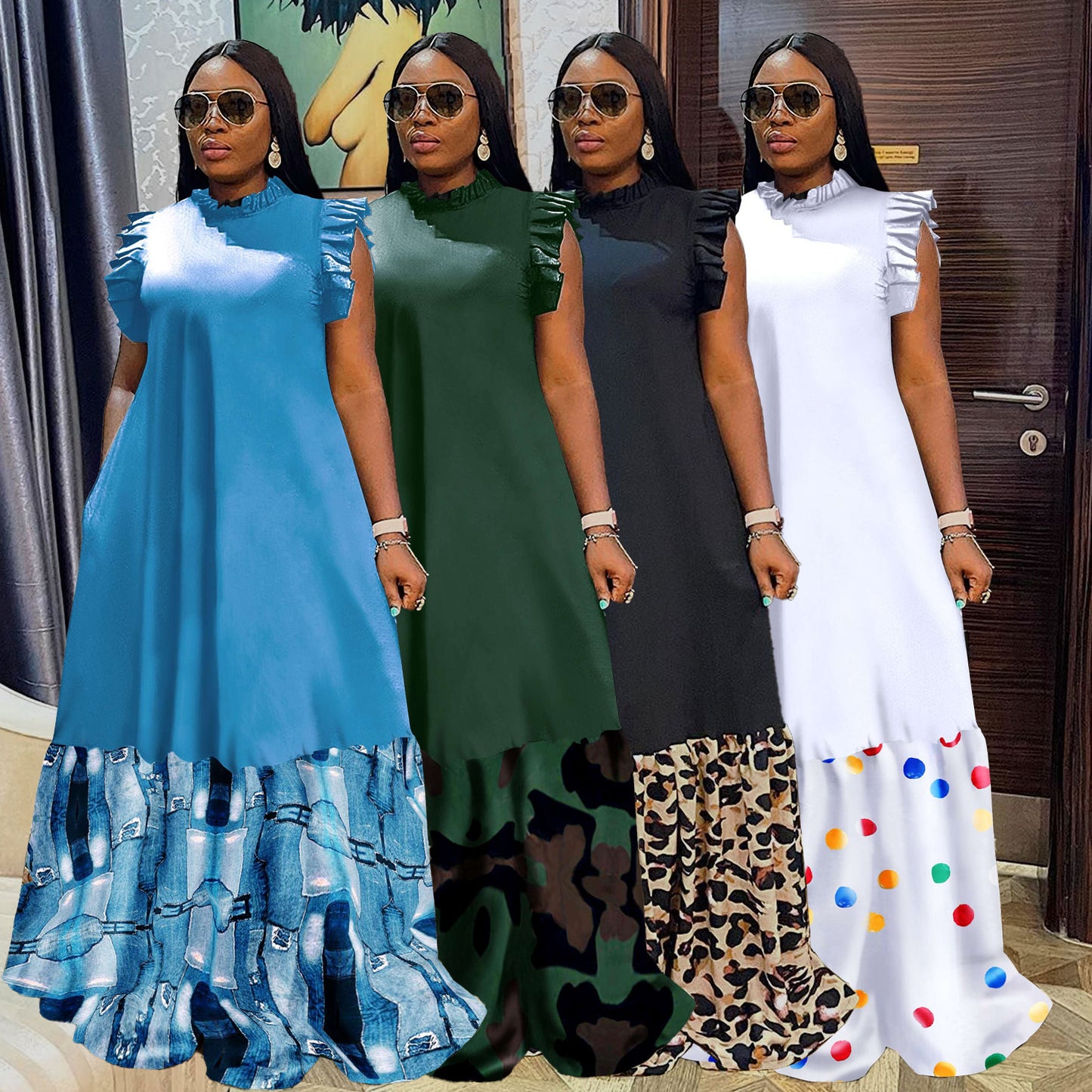 European And American Large Print Dress