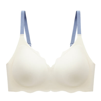 Contrast Color Shoulder Strap Gathered Invisible Thin Bra Women