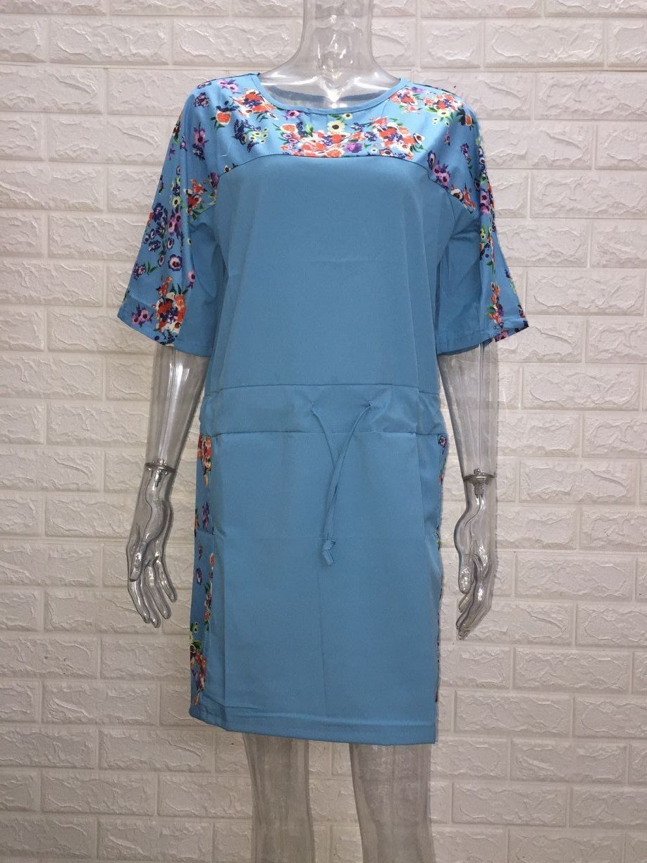 Round neck sleeve print dress