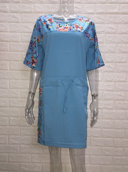 Round neck sleeve print dress