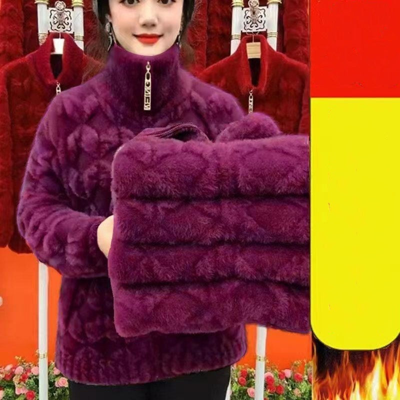 Mink-like Wool Middle-aged And Elderly Thick Plus Size Coat