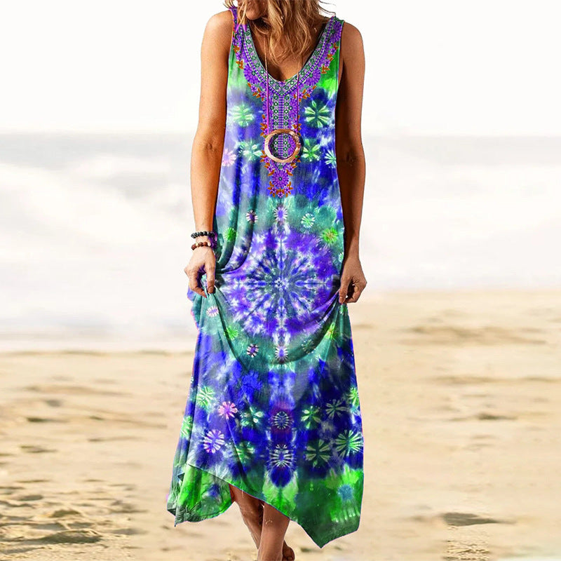 Loose Printed Vest Dress For Women