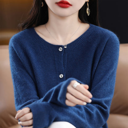Women's Cashmere Cardigan O-neck Loose Sweaters Top Fashion Merino Wool Knitwear Autumn Winter Female Clothing Tops