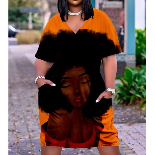 Women's Mid Length Plus Size Loose 3D Print Multicolor Dress