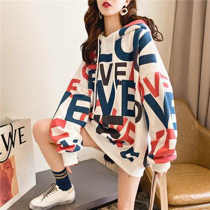 Plus velvet thick loose hooded sweater hooded jacket
