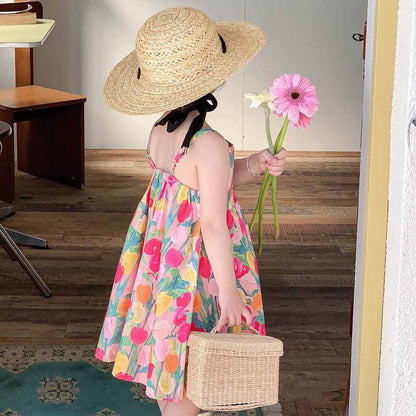 Children's Summer Pastoral Style Flower Print Dress