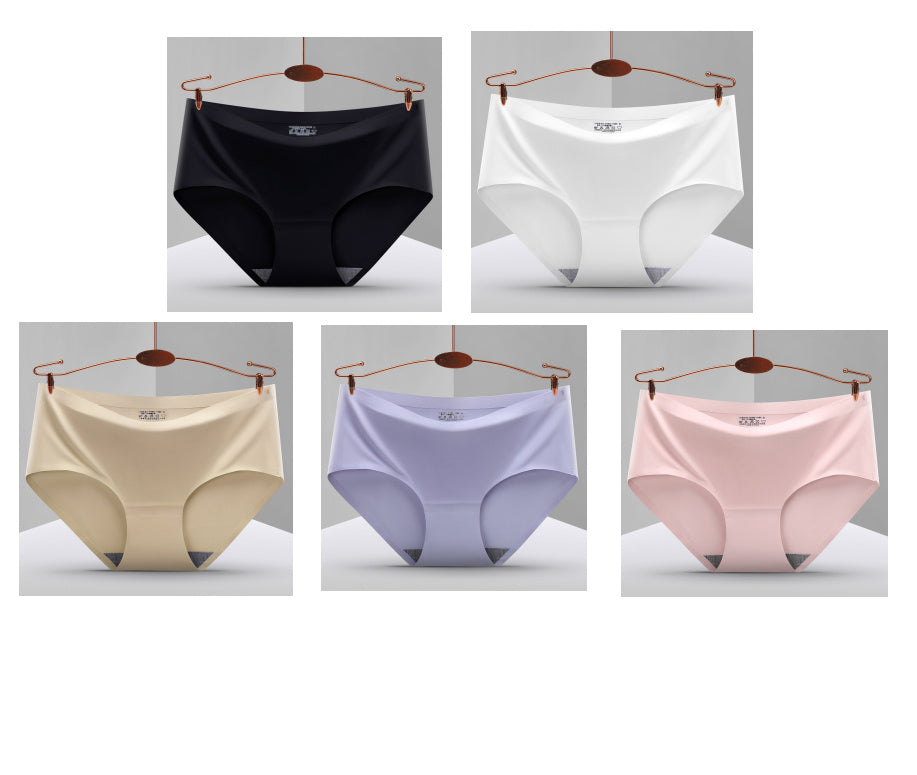 Non Marking One Piece Ice Silk Underwear Women's Breathable Sexy Mid Waist Solid Color Briefs