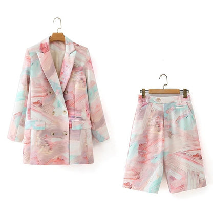 Pants suit graffiti long female jacket suit