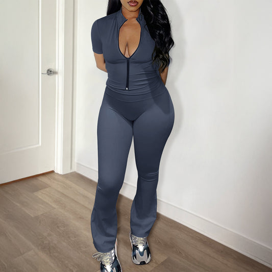 Zipper Short Cardigan High Waist Straight-leg Shorts Yoga Clothes Two-piece Suit