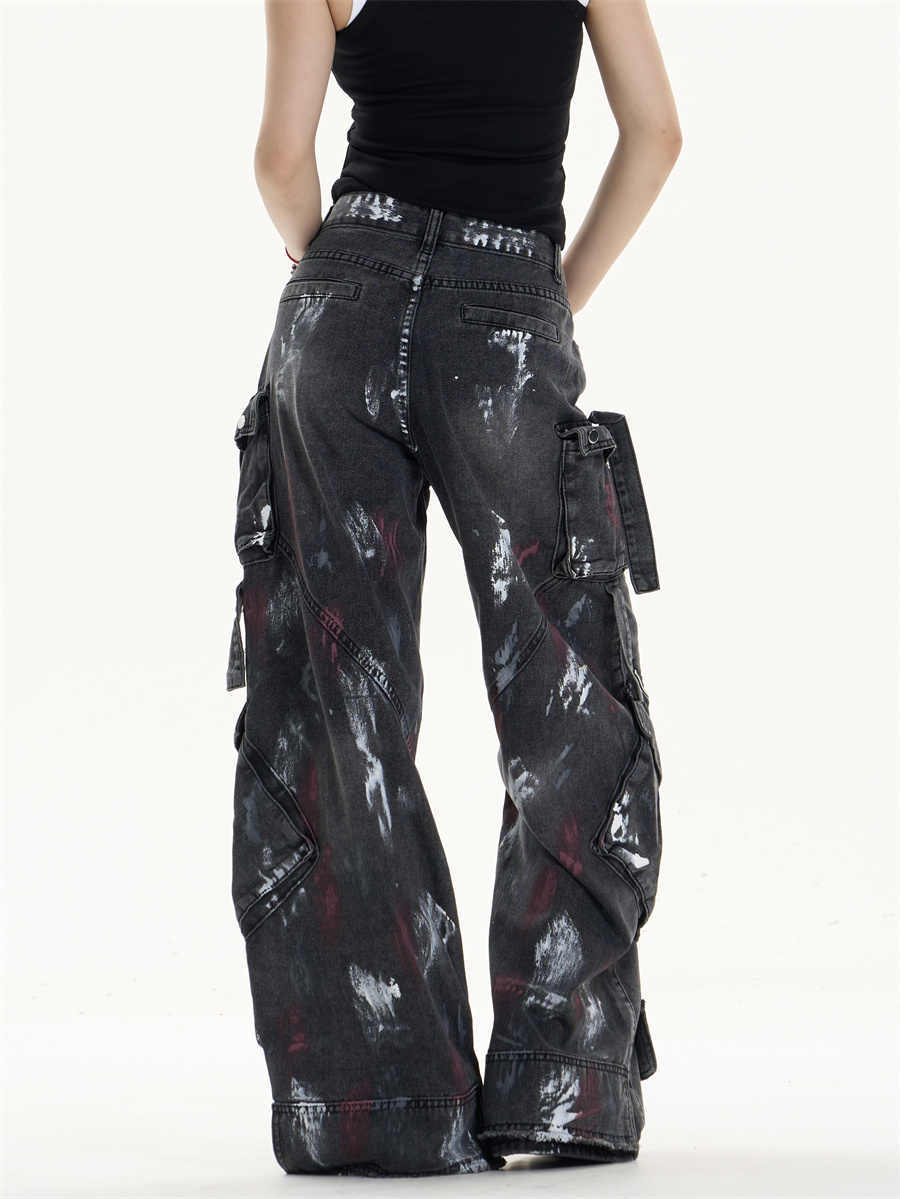 Multi-Pocket Workwear Jeans Women's Loose Wide-leg Pants