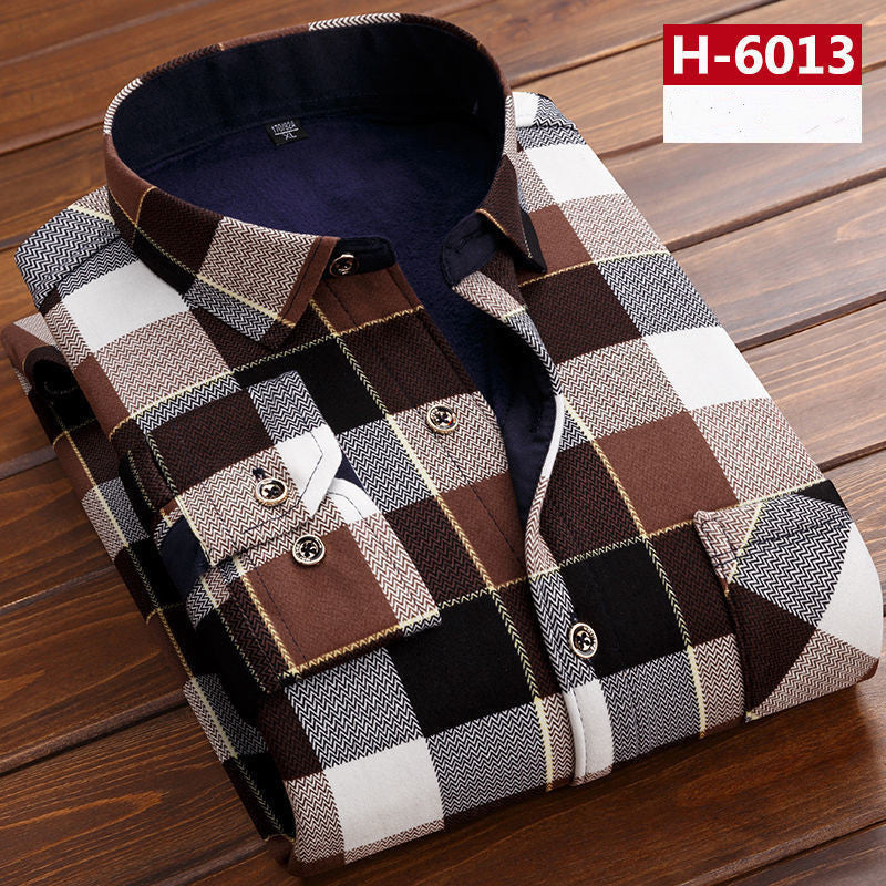 Men's thick warm long-sleeved printed shirt