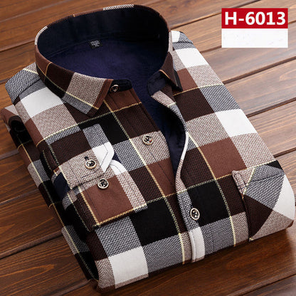 Men's thick warm long-sleeved printed shirt