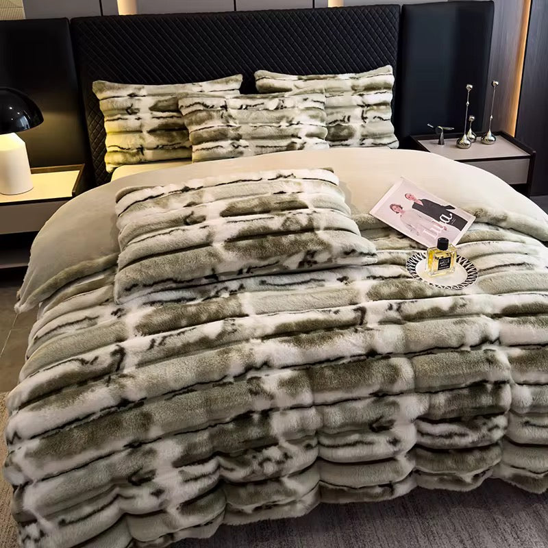 Winter Thickened Rabbit Plush Four-piece Milk Coral Velvet