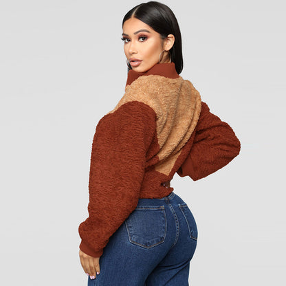 Teddy cashmere stitching zipper sweater