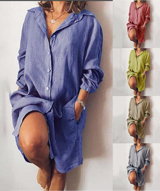 Double pocket long sleeve solid color long shirt