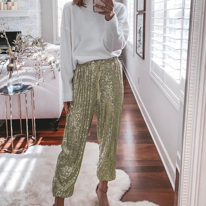 High waist drawstring trousers