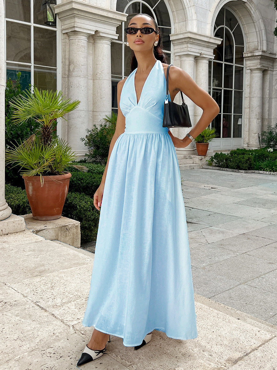Halter Lace-up Backless Long Dress