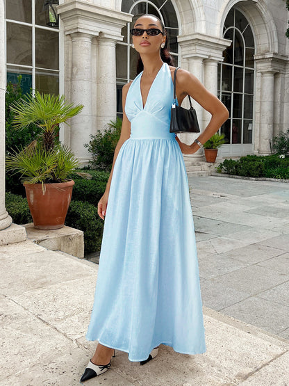 Halter Lace-up Backless Long Dress