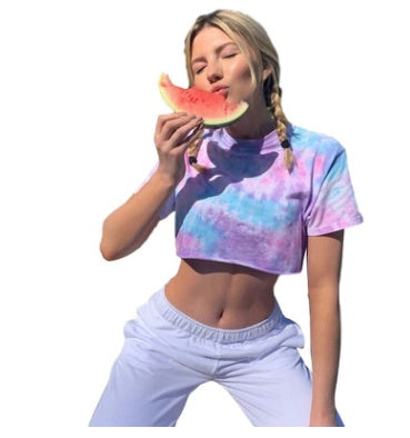 Printed loose short sleeves cropped t-shirt