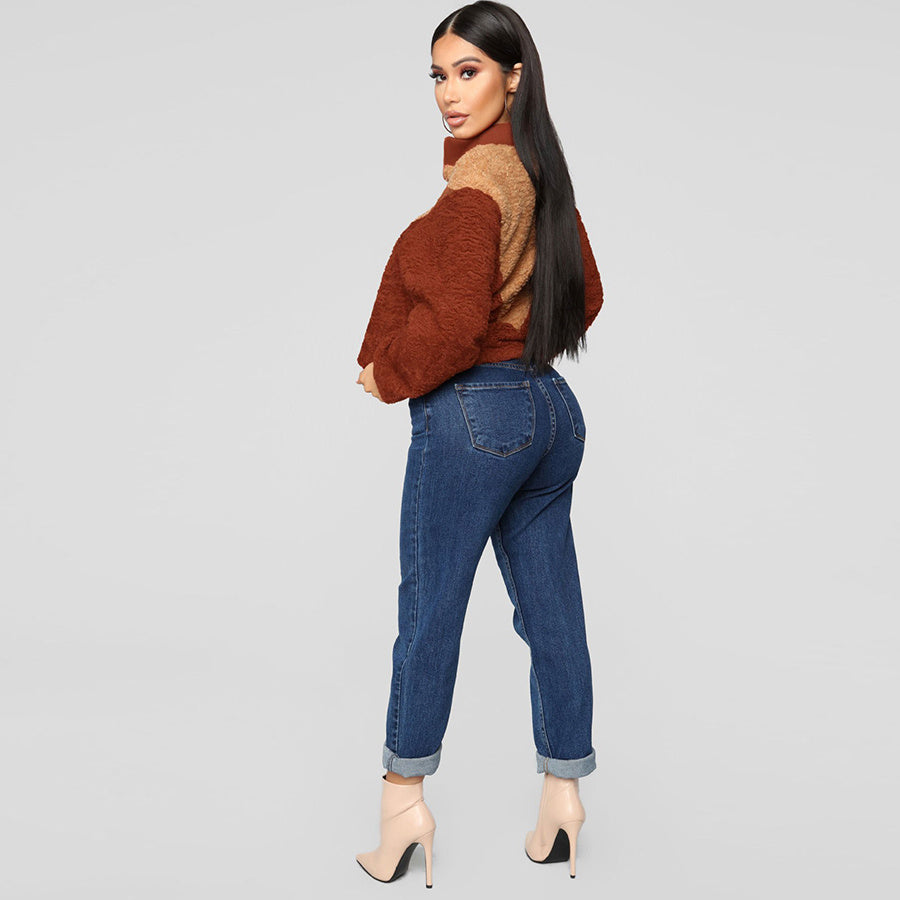 Teddy cashmere stitching zipper sweater