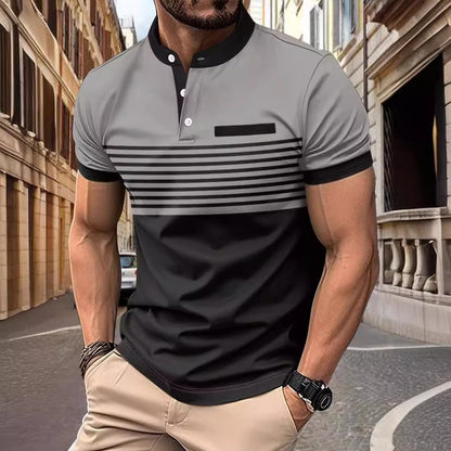 Multicolor Printing Striped Stand Collar Top For Men