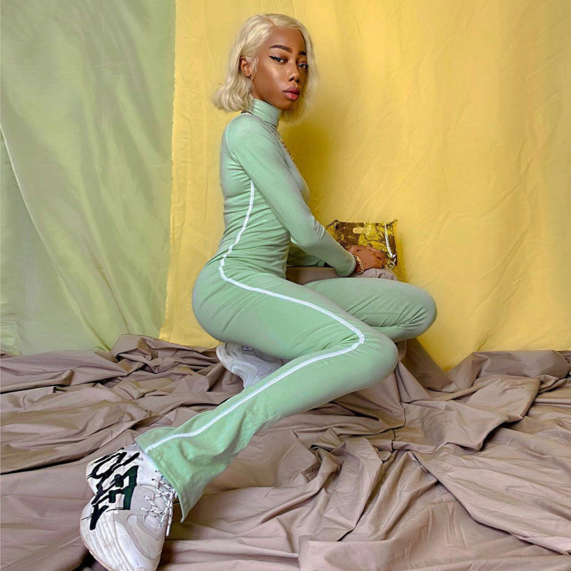 Zipper tight-fitting long sports fitness jumpsuit