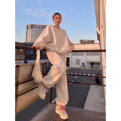 Women's Fashion Loose Casual Gray Sports Sweater Suit