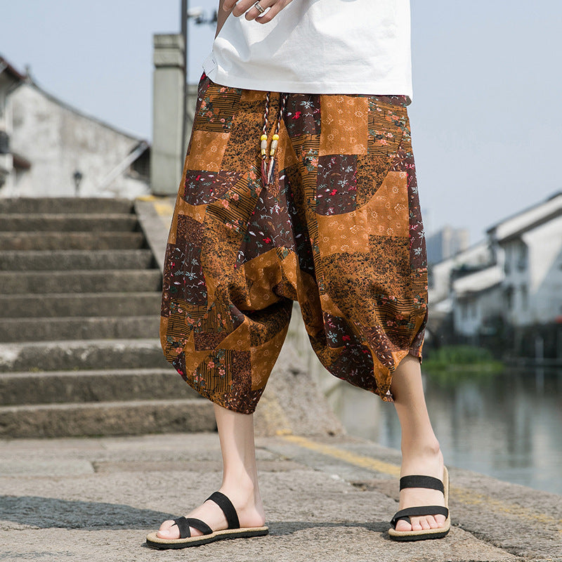 Summer Ethnic Style Men's Cotton And Linen Loose Shorts